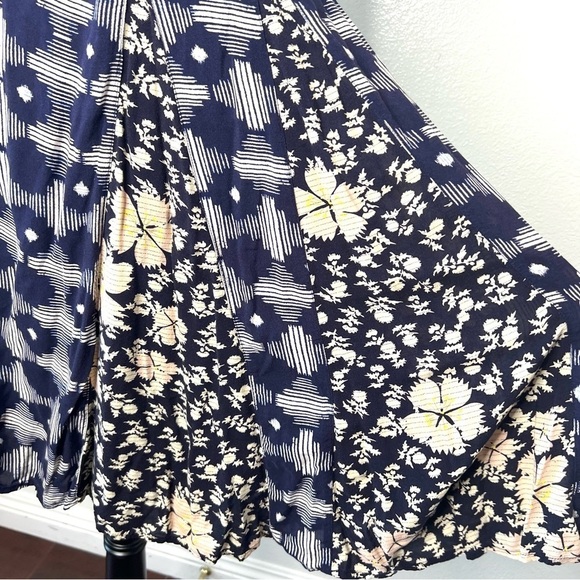 ANTHROPOLOGIE Maeve Indiga Swing Floral Dress Tasseled Back Lace Up Navy Size S - Picture 9 of 15